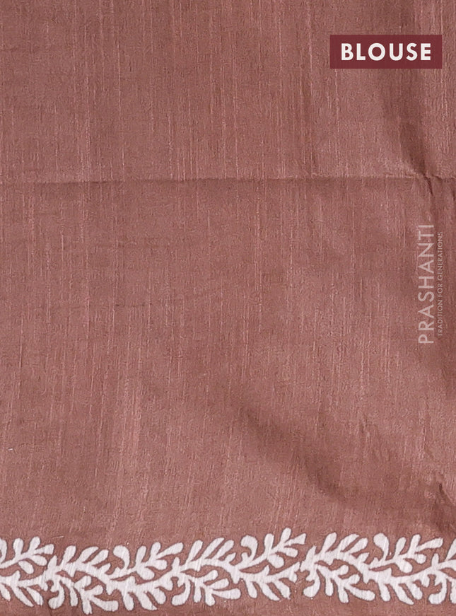 Semi bamboo saree mild purple shade and brown with allover thread weaves & prints and printed border