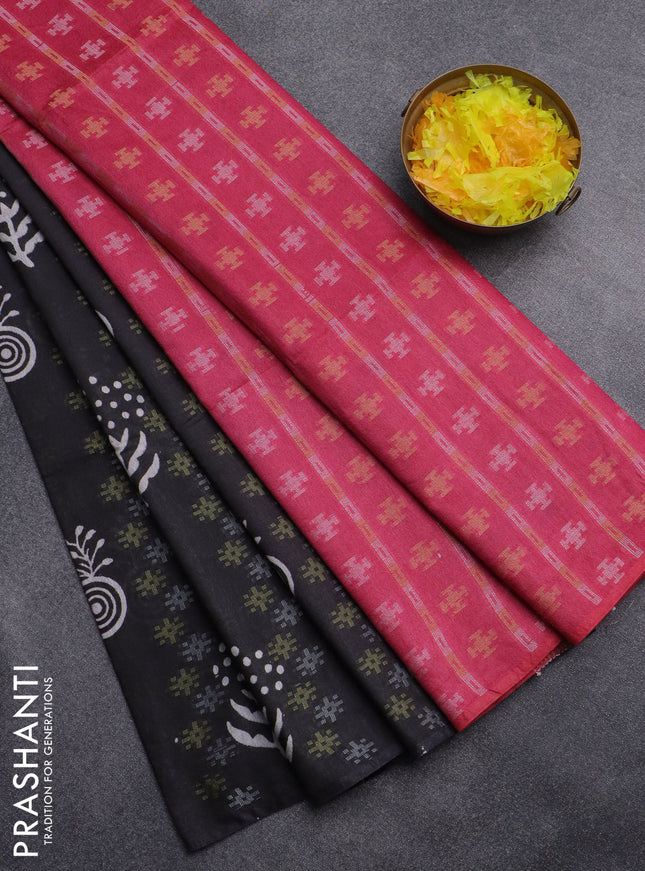 Semi bamboo saree elephant grey and pink with allover thread weaves & butta prints in borderless style