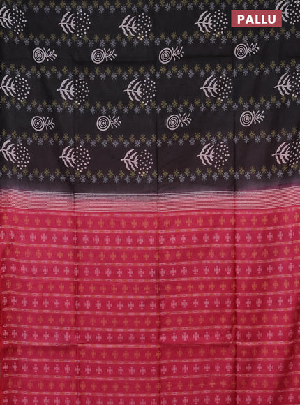 Semi bamboo saree elephant grey and pink with allover thread weaves & butta prints in borderless style