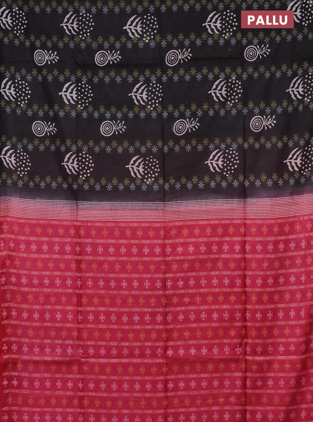 Semi bamboo saree elephant grey and pink with allover thread weaves & butta prints in borderless style