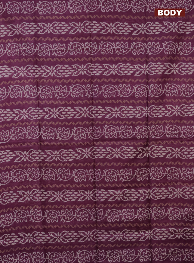 Semi bamboo saree purple and sandal with allover thread weaves & prints in borderless style