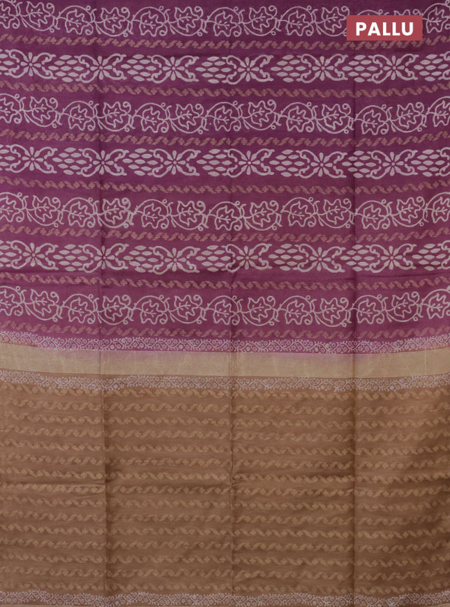Semi bamboo saree purple and sandal with allover thread weaves & prints in borderless style