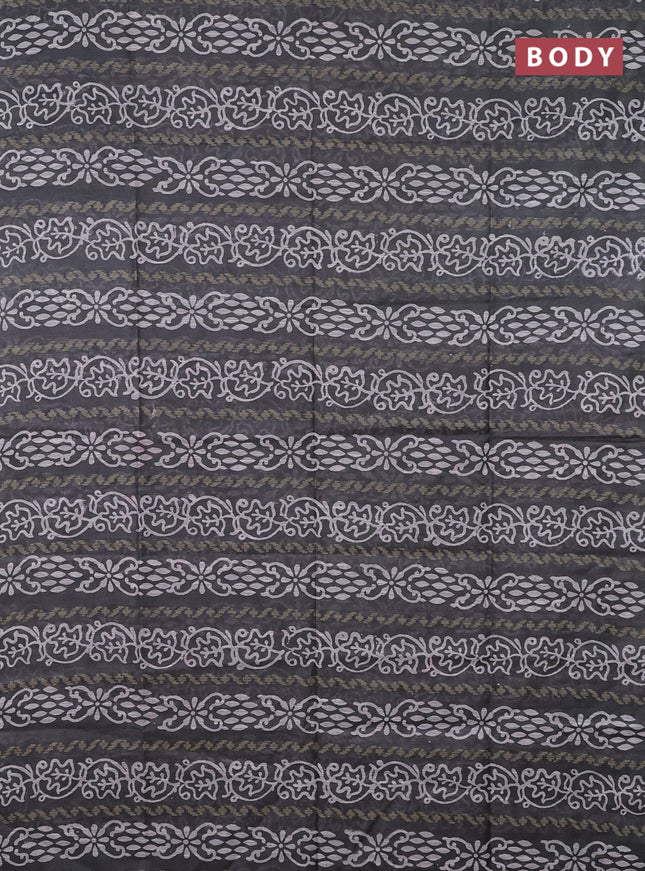 Semi bamboo saree grey shade and pink with allover thread weaves & prints in borderless style