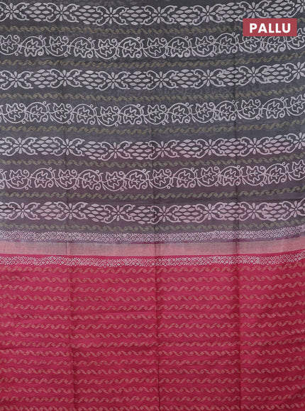 Semi bamboo saree grey shade and pink with allover thread weaves & prints in borderless style
