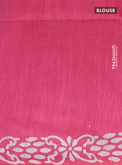 Semi bamboo saree grey shade and pink with allover thread weaves & prints in borderless style