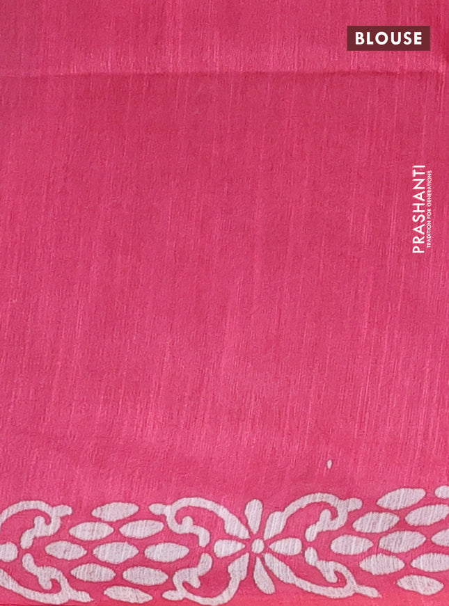 Semi bamboo saree grey shade and pink with allover thread weaves & prints in borderless style