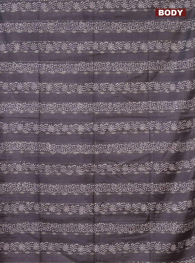 Semi bamboo saree grey shade and pink with allover thread weaves & prints in borderless style