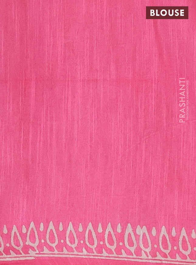 Semi bamboo saree grey shade and pink with allover thread weaves & prints in borderless style