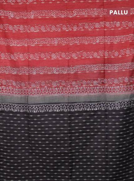 Semi bamboo saree peach orange and brown shade with allover thread weaves & prints in borderless style