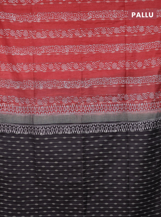 Semi bamboo saree peach orange and brown shade with allover thread weaves & prints in borderless style