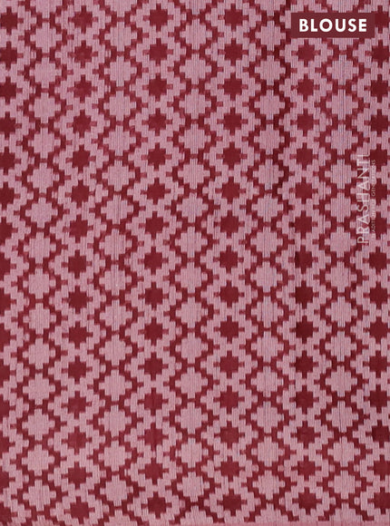 Semi bamboo saree pink and deep maroon with butta prints and long printed border