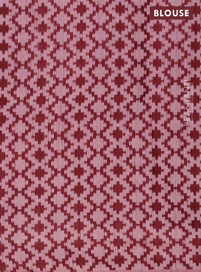 Semi bamboo saree pink and deep maroon with butta prints and long printed border