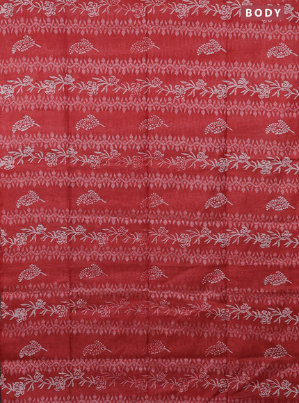 Semi bamboo saree peach orange and elephant grey with allover thread weaves & prints in borderless style