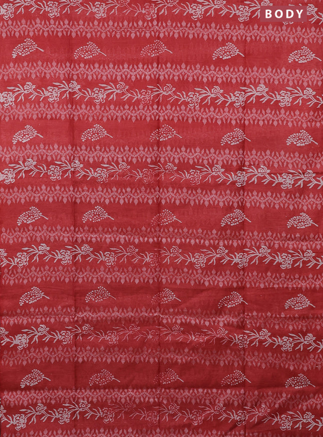 Semi bamboo saree peach orange and elephant grey with allover thread weaves & prints in borderless style