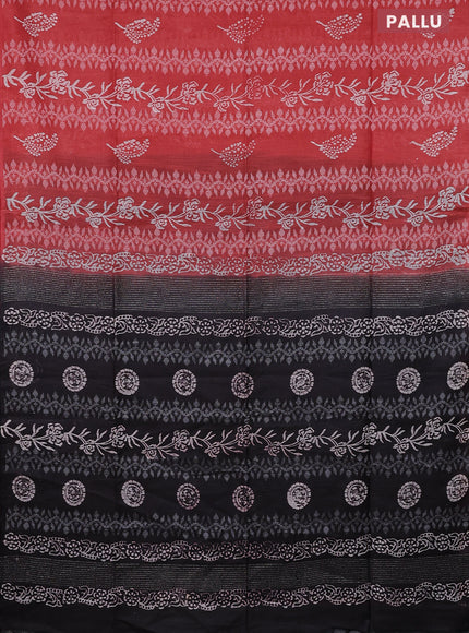 Semi bamboo saree peach orange and elephant grey with allover thread weaves & prints in borderless style