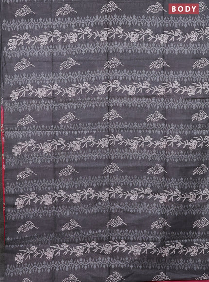 Semi bamboo saree grey and pink with allover thread weaves & prints in borderless style