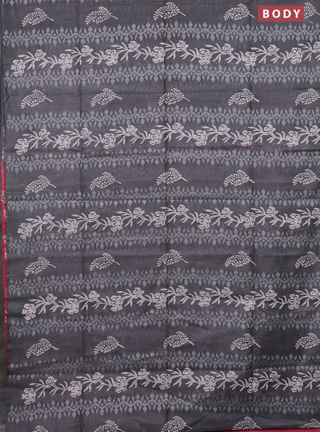 Semi bamboo saree grey and pink with allover thread weaves & prints in borderless style