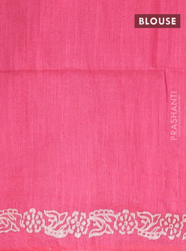 Semi bamboo saree grey and pink with allover thread weaves & prints in borderless style