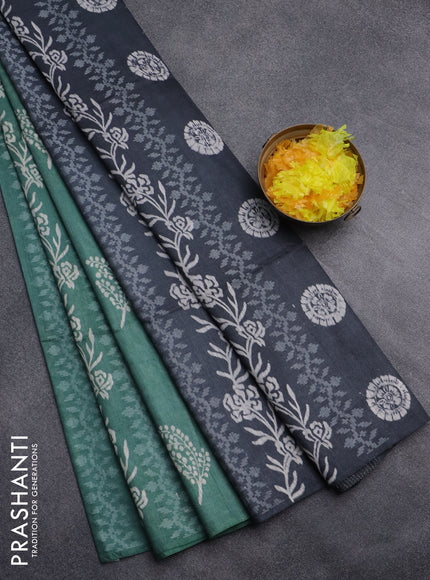 Semi bamboo saree pastel green and grey with allover thread weaves & prints in borderless style