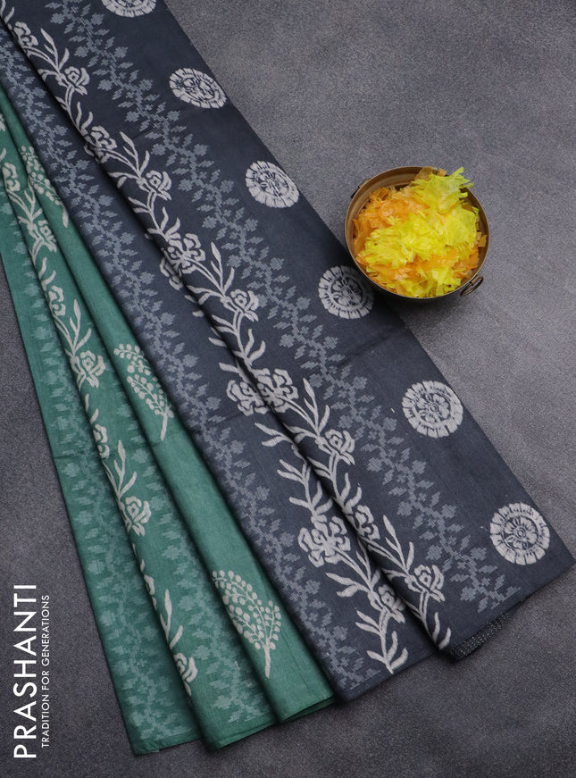 Semi bamboo saree pastel green and grey with allover thread weaves & prints in borderless style