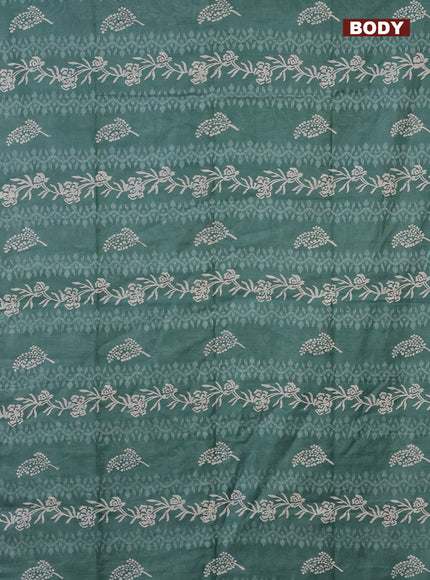 Semi bamboo saree pastel green and grey with allover thread weaves & prints in borderless style