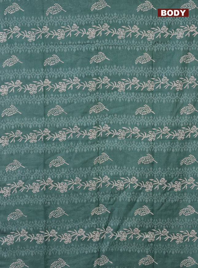 Semi bamboo saree pastel green and grey with allover thread weaves & prints in borderless style