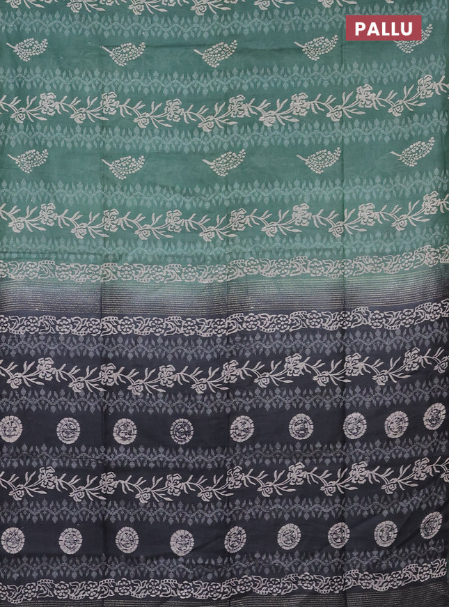 Semi bamboo saree pastel green and grey with allover thread weaves & prints in borderless style