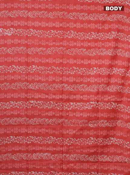 Semi bamboo saree peach orange and grey shade with allover thread weaves & prints in borderless style