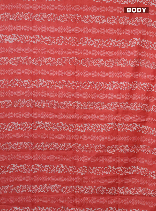 Semi bamboo saree peach orange and grey shade with allover thread weaves & prints in borderless style