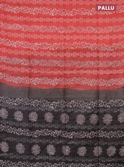 Semi bamboo saree peach orange and grey shade with allover thread weaves & prints in borderless style