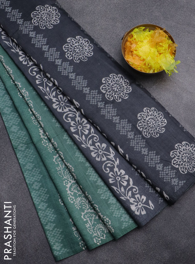 Semi bamboo saree pastel green and elephant grey with allover thread weaves & prints in borderless style