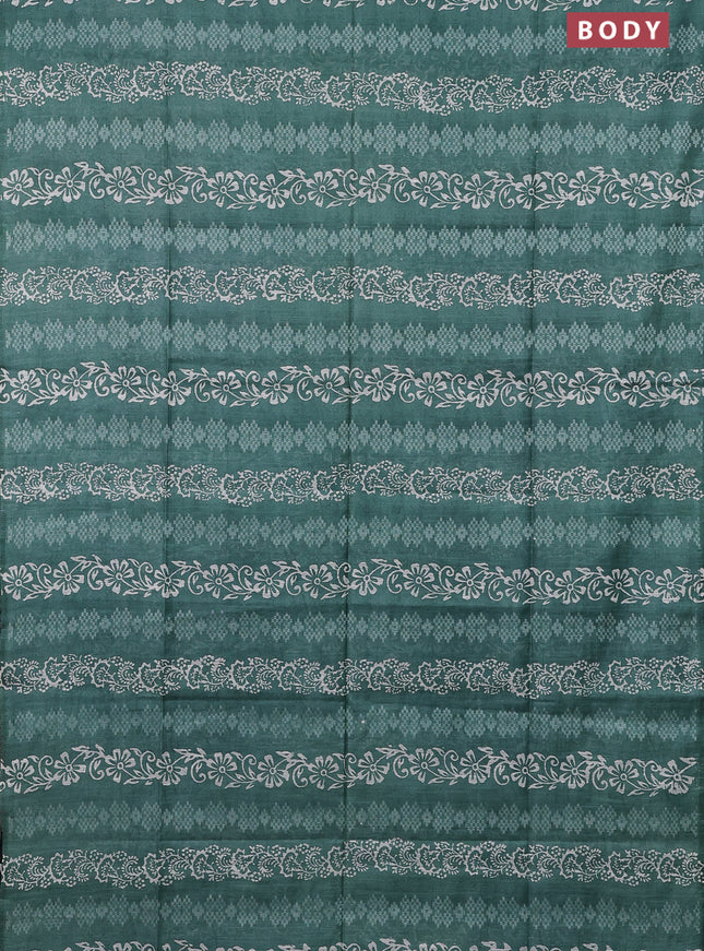 Semi bamboo saree pastel green and elephant grey with allover thread weaves & prints in borderless style