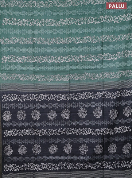 Semi bamboo saree pastel green and elephant grey with allover thread weaves & prints in borderless style