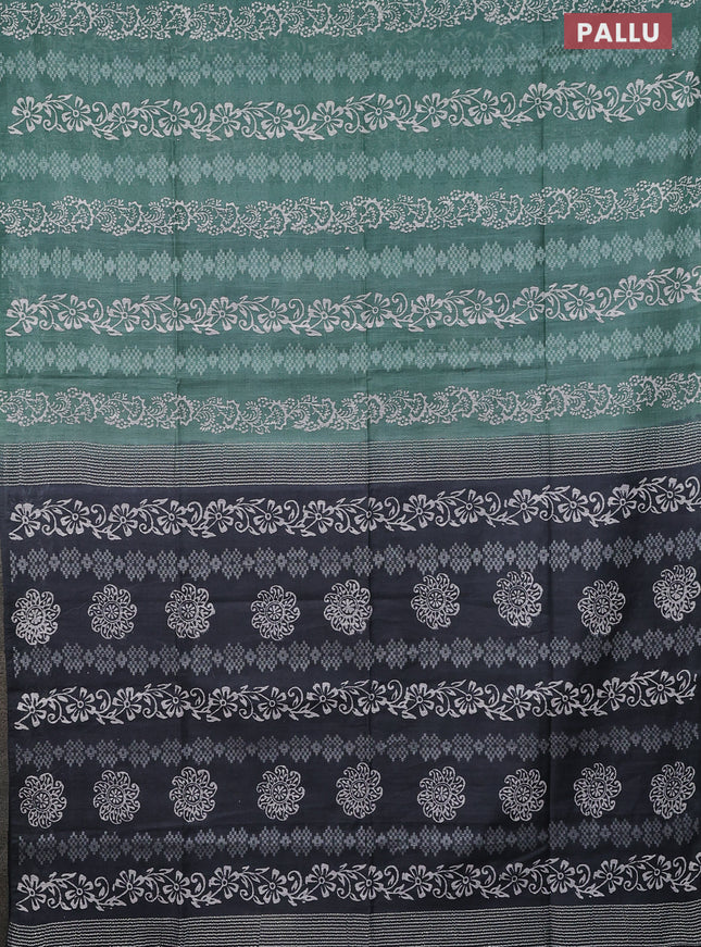 Semi bamboo saree pastel green and elephant grey with allover thread weaves & prints in borderless style