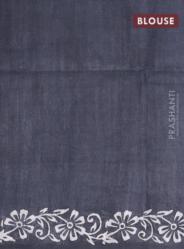 Semi bamboo saree pastel green and elephant grey with allover thread weaves & prints in borderless style