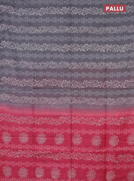 Semi bamboo saree grey and candy pink with allover thread weaves & prints in borderless style