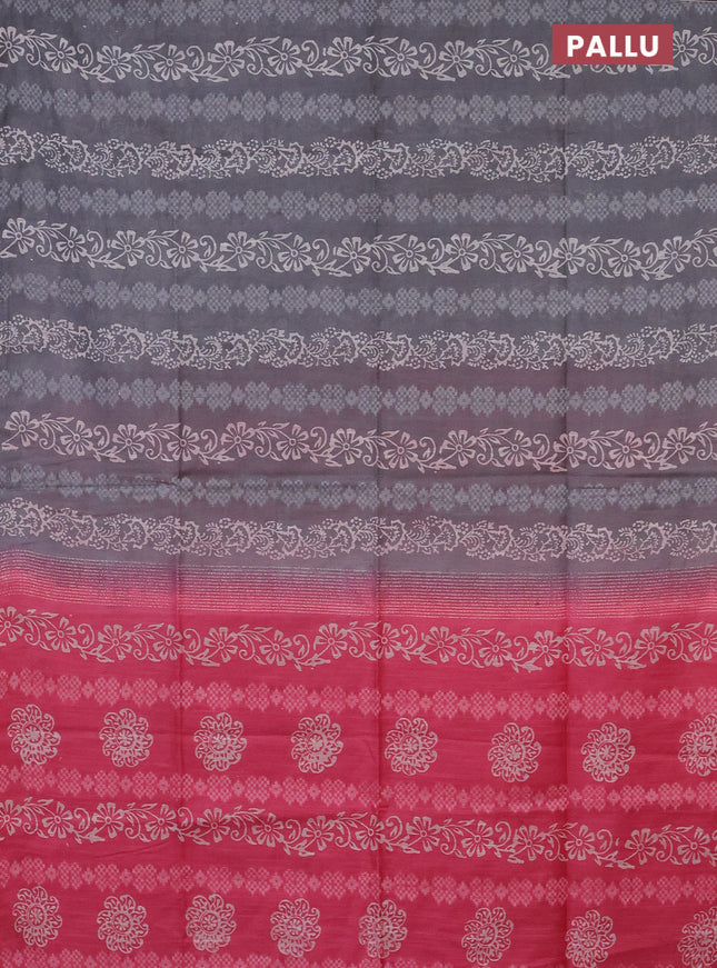 Semi bamboo saree grey and candy pink with allover thread weaves & prints in borderless style