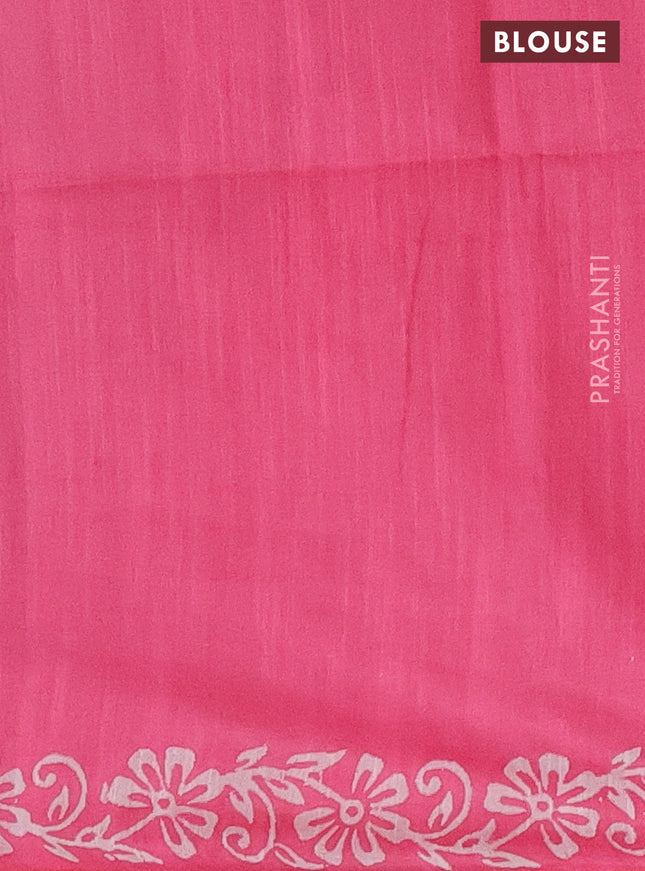 Semi bamboo saree grey and candy pink with allover thread weaves & prints in borderless style
