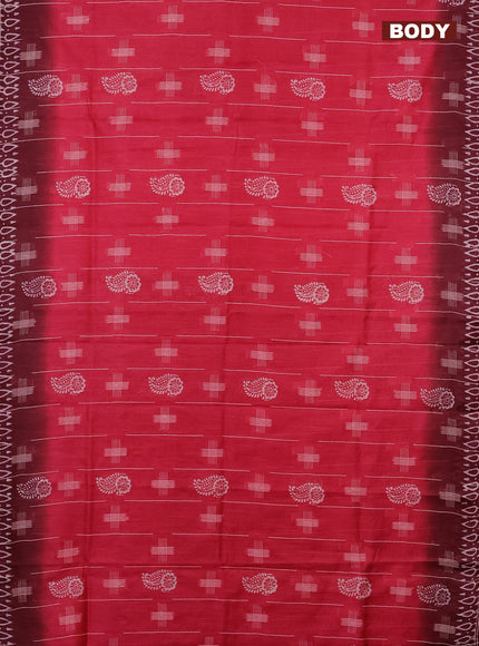 Semi bamboo saree pink and deep maroon with allover thread weaves & butta prints and zari woven piping border
