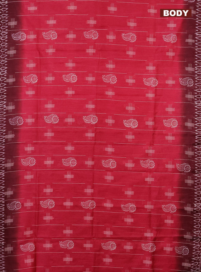 Semi bamboo saree pink and deep maroon with allover thread weaves & butta prints and zari woven piping border