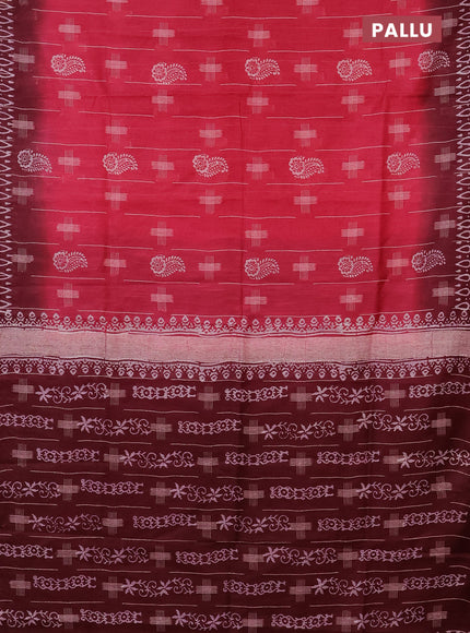 Semi bamboo saree pink and deep maroon with allover thread weaves & butta prints and zari woven piping border
