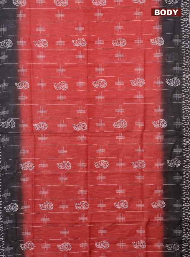 Semi bamboo saree peach shade and grey with allover thread weaves & butta prints and zari woven piping border