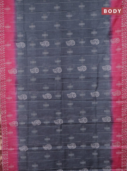 Semi bamboo saree grey and candy pink with allover thread weaves & butta prints and zari woven piping border