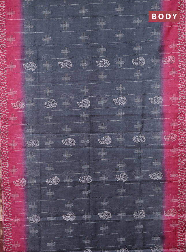 Semi bamboo saree grey and candy pink with allover thread weaves & butta prints and zari woven piping border
