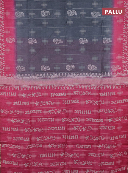 Semi bamboo saree grey and candy pink with allover thread weaves & butta prints and zari woven piping border
