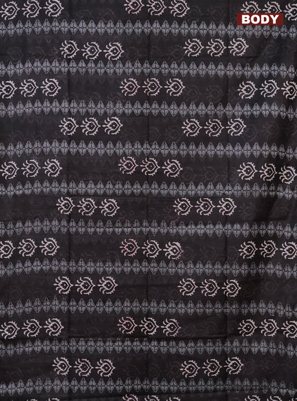 Semi bamboo saree elephant grey and pink with allover thread weaves & butta prints in borderless style