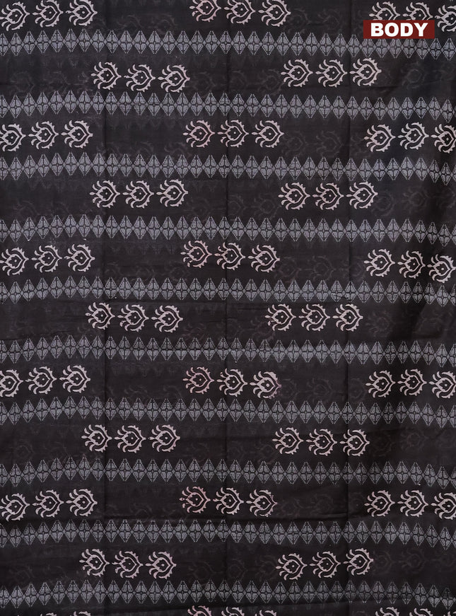 Semi bamboo saree elephant grey and pink with allover thread weaves & butta prints in borderless style