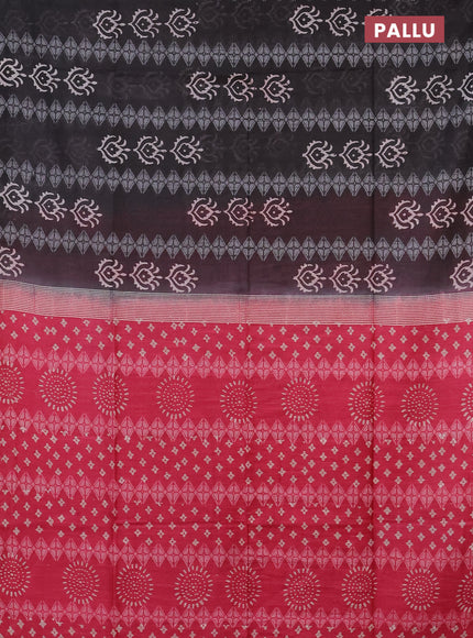 Semi bamboo saree elephant grey and pink with allover thread weaves & butta prints in borderless style