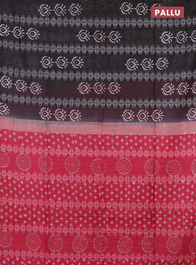 Semi bamboo saree elephant grey and pink with allover thread weaves & butta prints in borderless style