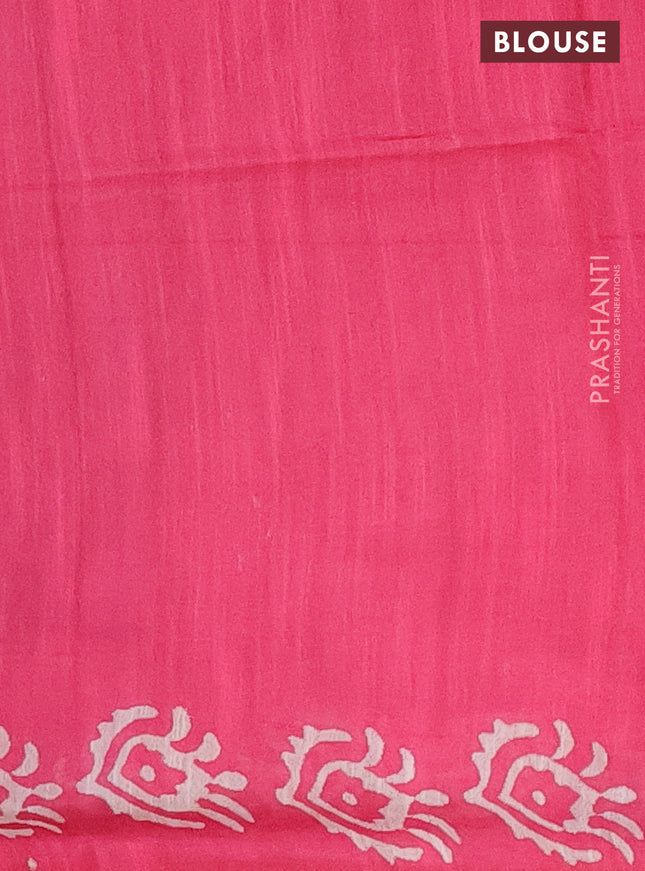Semi bamboo saree elephant grey and pink with allover thread weaves & butta prints in borderless style